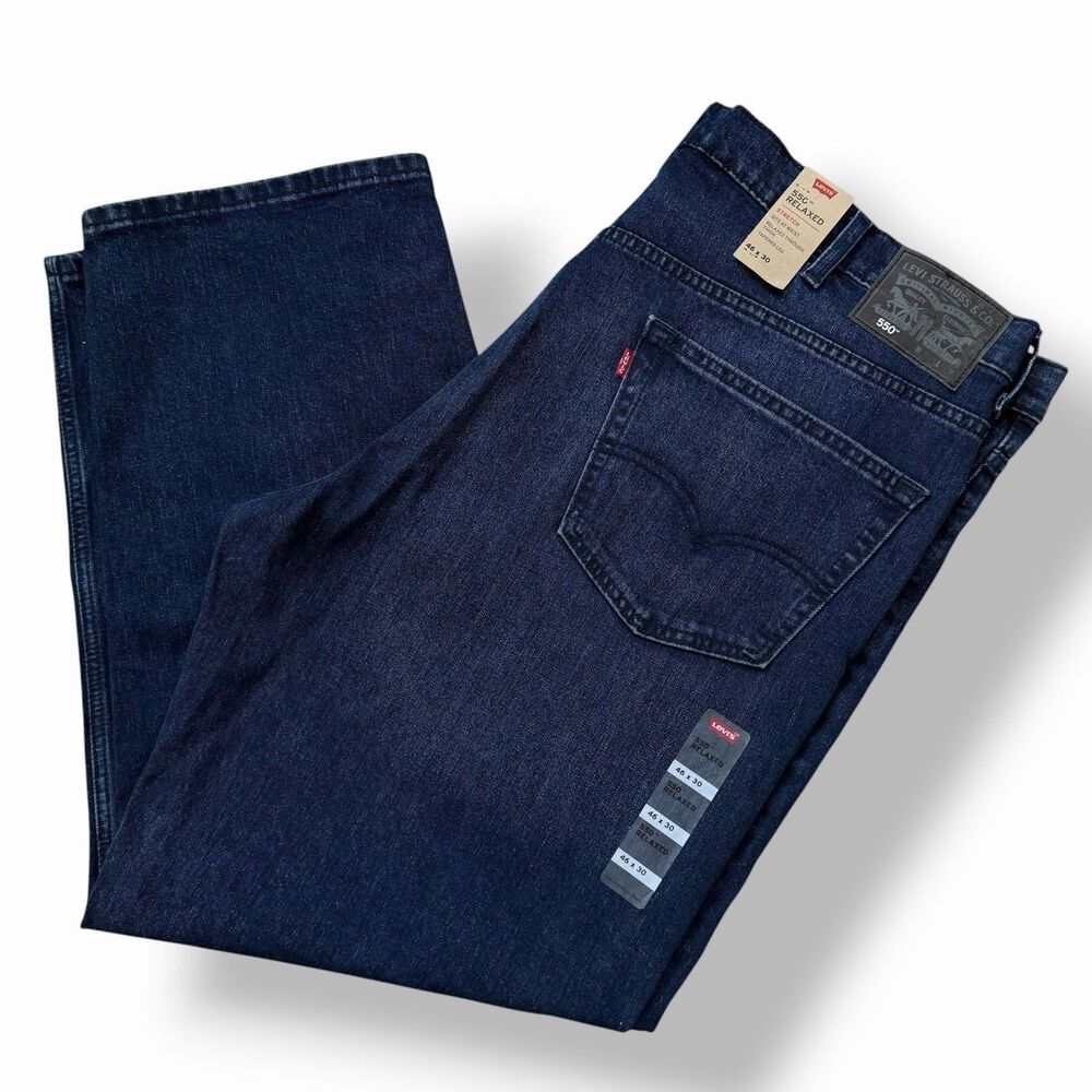 NWT Levis 550 Relaxed Fit Stretch Jeans Mens 46x32 Dark Wash Big & Tall Comfort